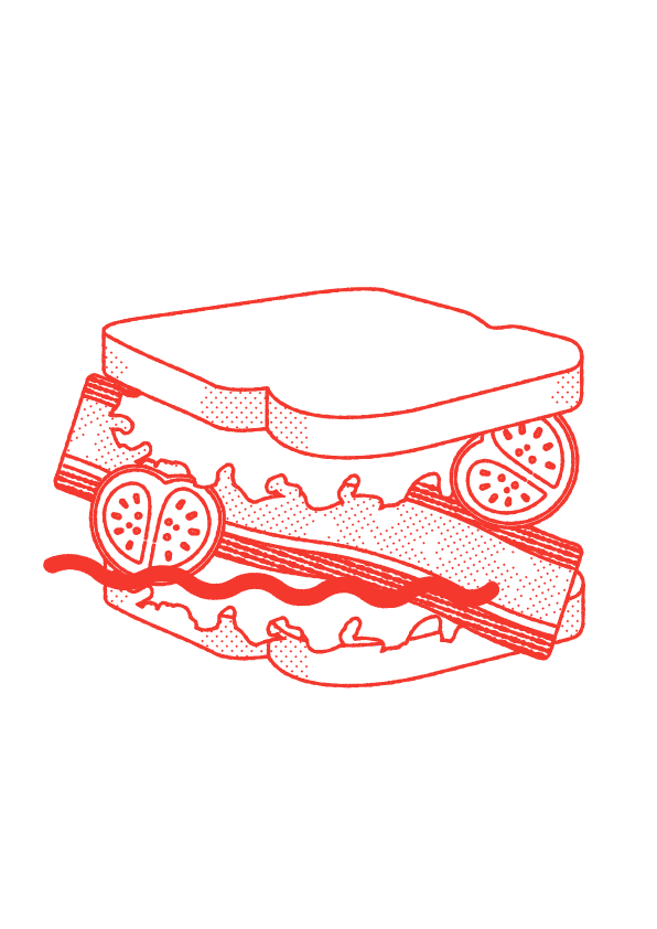 Red-line illustration of a BLT sandwich
